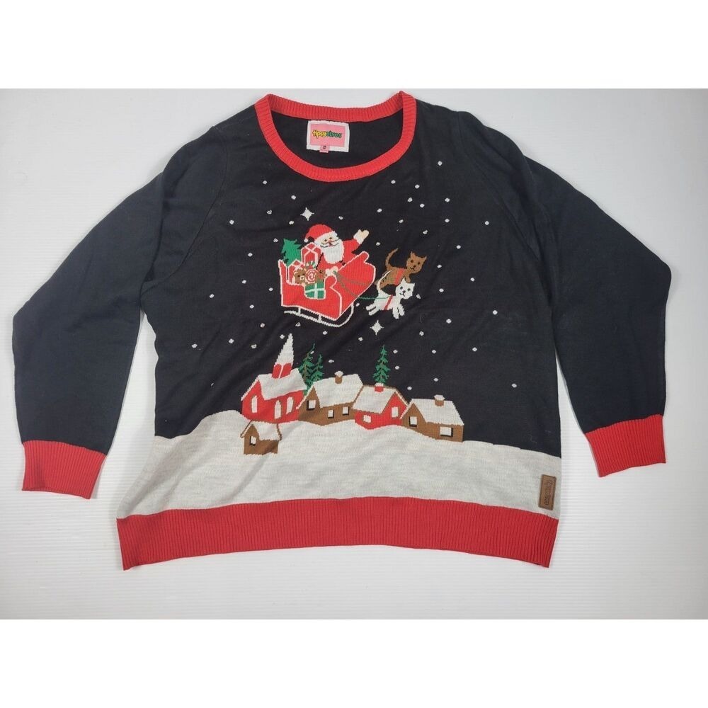NWT Tipsy Elves Women's XXL Meowy Christmas Sleigh Light Up Ugly Sweater Tested